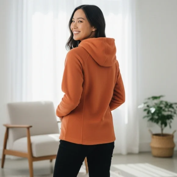 EUC NORTH FACE POLARTEC CLASSIC Sz. S/P Orange Zippered Hoodie - Picture 2 of 14